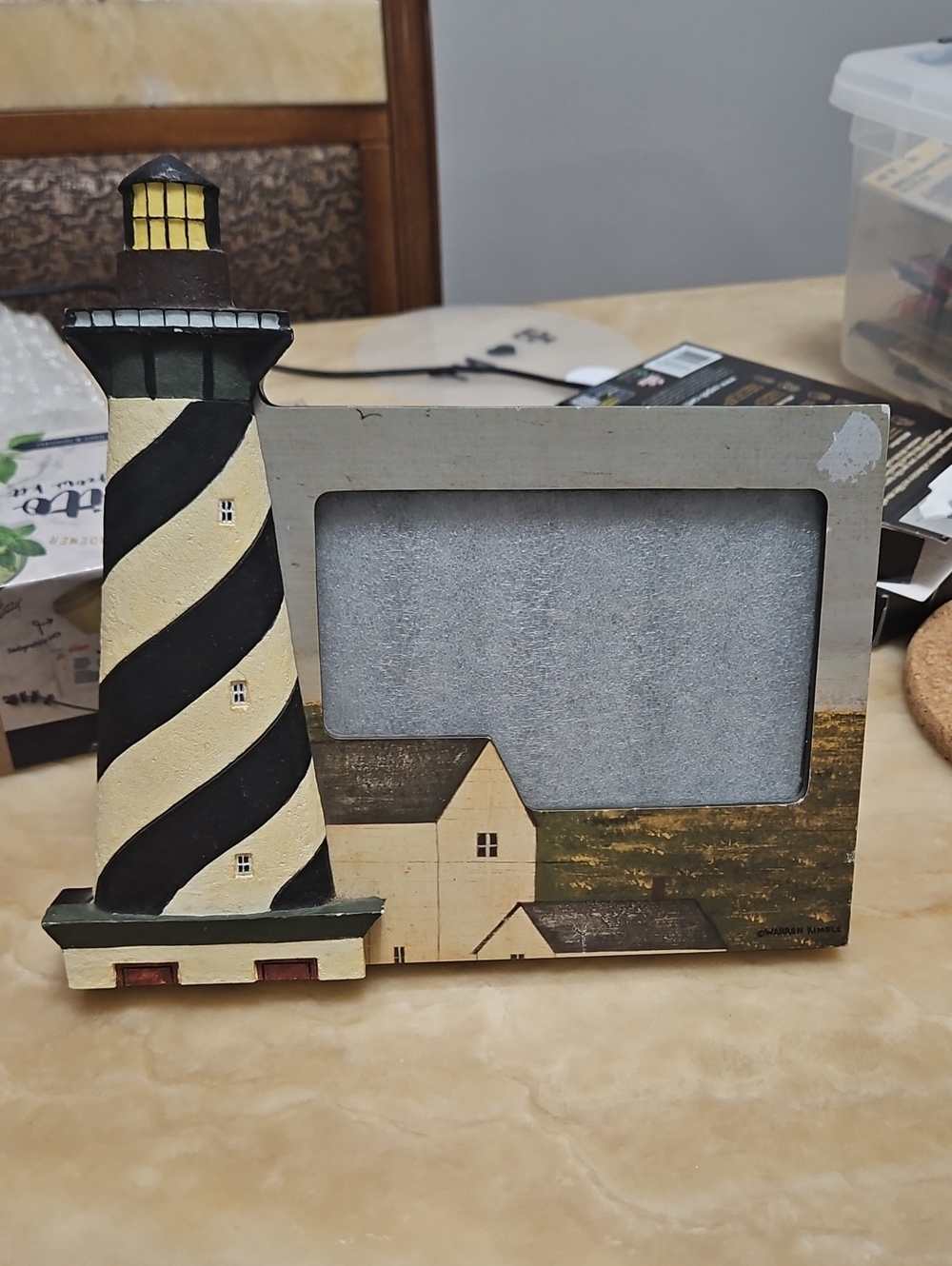Warren Kimble Folk Art Lighthouse Picture Frame 4” X 6” Photos Fetco Stand/Hang